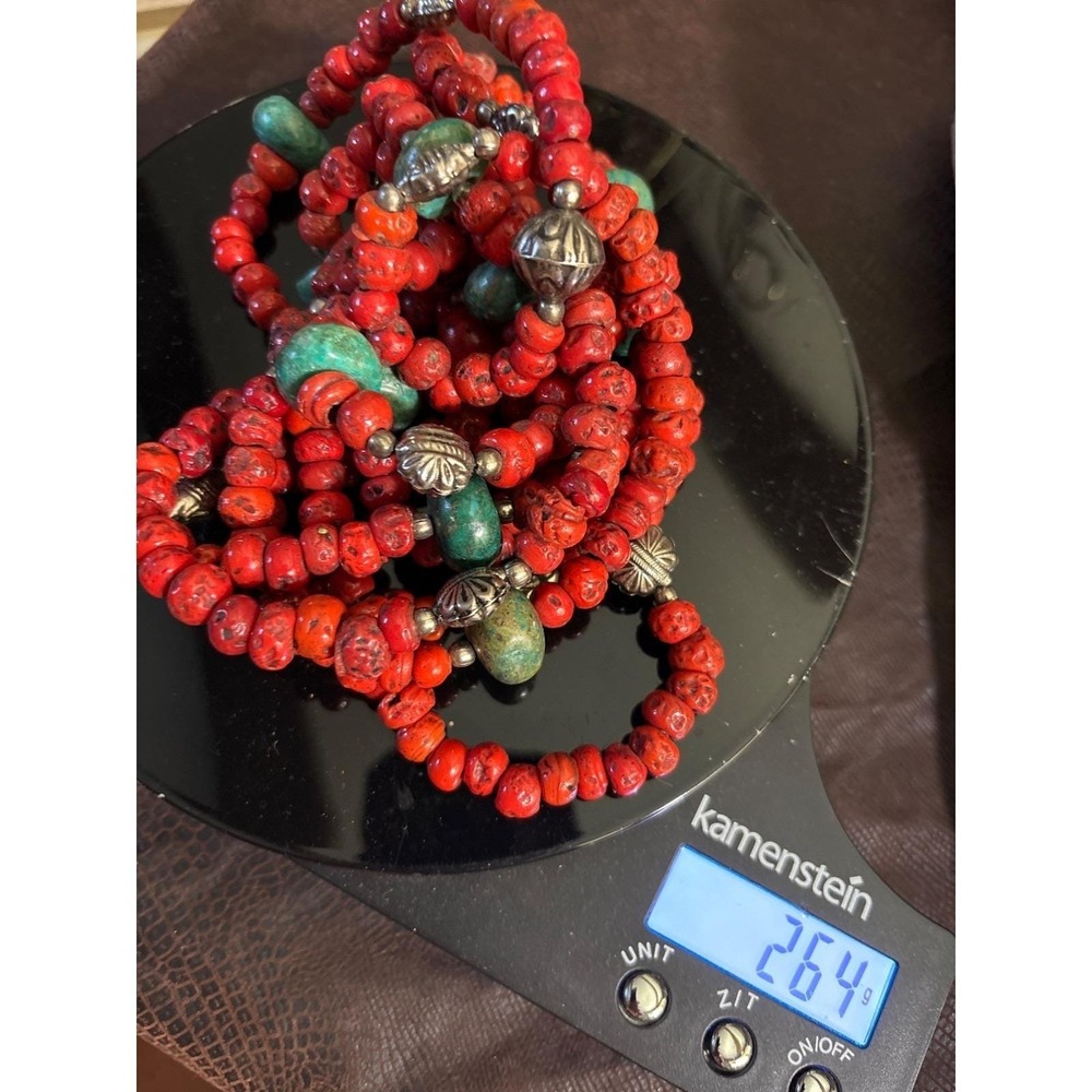 VTG Tibetan Red Coral & Turquoise Beaded Necklace With‎ Silver Accents - Picture 7 of 7